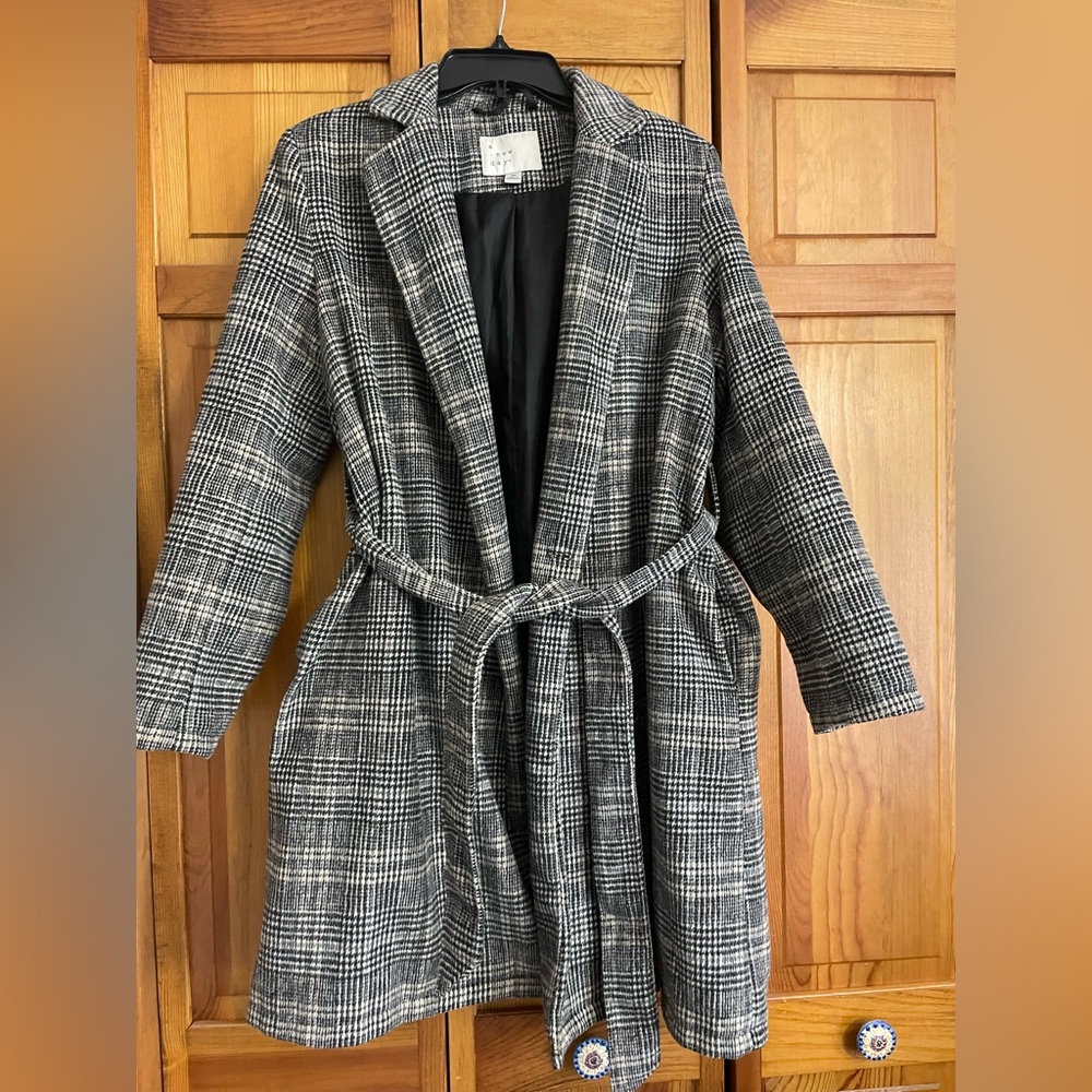 Women’s Plaid Pea Coat plaid trench coat tie jacket pea coat